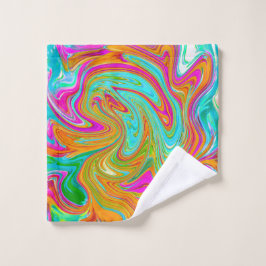 ブルー、オレンジ、ホットピンクのグルービー抽象芸術レトロ ウォッシュタオル