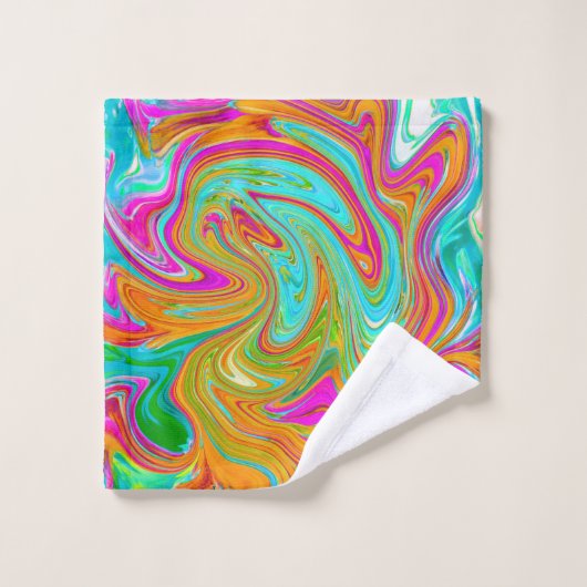 ブルー、オレンジ、ホットピンクのグルービー抽象芸術レトロ ウォッシュタオル (ウォッシュタオル)