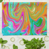 ブルー、オレンジ、ホットピンクのグルービー抽象芸術レトロ キッチンタオル (折り畳み)