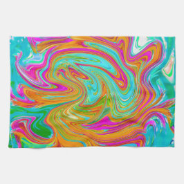 ブルー、オレンジ、ホットピンクのグルービー抽象芸術レトロ キッチンタオル