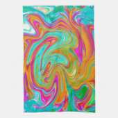 ブルー、オレンジ、ホットピンクのグルービー抽象芸術レトロ キッチンタオル (縦)