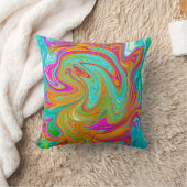 ブルー、オレンジ、ホットピンクのグルービー抽象芸術レトロ クッション (ブランケット)