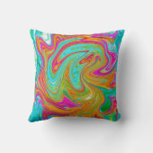 ブルー、オレンジ、ホットピンクのグルービー抽象芸術レトロ クッション (裏面)