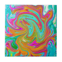 ブルー、オレンジ、ホットピンクのグルービー抽象芸術レトロ