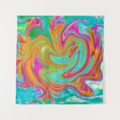 ブルー、オレンジ、ホットピンクのグルービー抽象芸術レトロ タペストリー (正面(横))