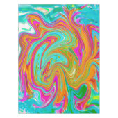 ブルー、オレンジ、ホットピンクのグルービー抽象芸術レトロ テーブルクロス (正面)