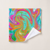 ブルー、オレンジ、ホットピンクのグルービー抽象芸術レトロ バスタオルセット (ウォッシュタオル)