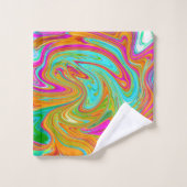 ブルー、オレンジ、ホットピンクのグルービー抽象芸術レトロ バスタオルセット (ウォッシュタオル)