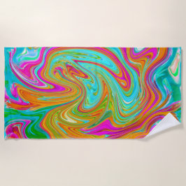 ブルー、オレンジ、ホットピンクのグルービー抽象芸術レトロ ビーチタオル