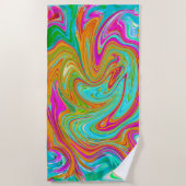ブルー、オレンジ、ホットピンクのグルービー抽象芸術レトロ ビーチタオル (正面)