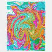 ブルー、オレンジ、ホットピンクのグルービー抽象芸術レトロ フリースブランケット (正面)