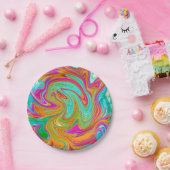 ブルー、オレンジ、ホットピンクのグルービー抽象芸術レトロ ペーパープレート (パーティー)