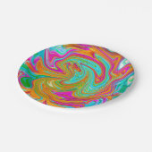 ブルー、オレンジ、ホットピンクのグルービー抽象芸術レトロ ペーパープレート (アングル)