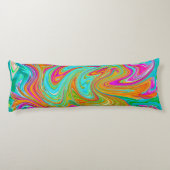 ブルー、オレンジ、ホットピンクのグルービー抽象芸術レトロ ボディピロー (裏面)