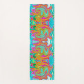 ブルー、オレンジ、ホットピンクのグルービー抽象芸術レトロ ヨガマット (正面)