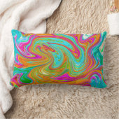 ブルー、オレンジ、ホットピンクのグルービー抽象芸術レトロ ランバークッション (ブランケット)