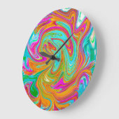 ブルー、オレンジ、ホットピンクのグルービー抽象芸術レトロ ラージ壁時計 (傾斜)