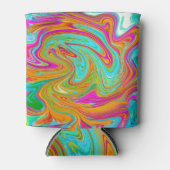 ブルー、オレンジ、ホットピンクのグルービー抽象芸術レトロ 缶クーラー (正面)