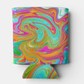 ブルー、オレンジ、ホットピンクのグルービー抽象芸術レトロ 缶クーラー (裏面)