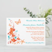 ブルー，オレンジ，ホワイトトロピカルビーチ結婚式招待状 招待状 (スタンド正面)