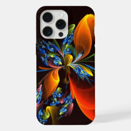 ブルー オレンジ 花柄 モダン アブストラクト アート パターン #03 iPhone 15 PRO MAXケース