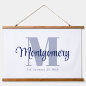 ブルー カスタム ファミリー ネーム サイン ウェディング ギフト アイデア 吊り下げ型タペストリー (正面)