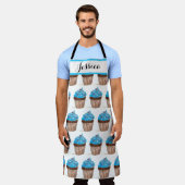 ブルー カップケーキ フード デザート ケーキ ベーカー キュート 大人 エプロン (着用した状態)