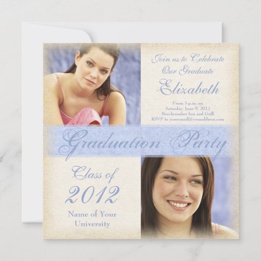 ブルー·ガかわいらしールの卒業パーティー招待状 招待状 (裏面)