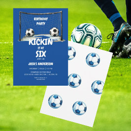ブルー キッキンイット サッカー 誕生日パーティー 招待状