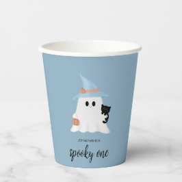ブルー キュート ゴースト ハロウィン ファースト バースデー ボーイ 紙コップ