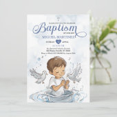 ブルー《キリスト教》洗礼式や命名式可愛い男祈の子の洗礼 招待状 (スタンド正面)