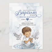 ブルー《キリスト教》洗礼式や命名式可愛い男祈の子の洗礼 招待状 (正面/裏面)