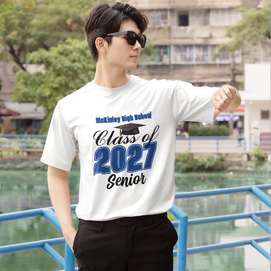 ブルー クラス オブ 2027 シニア カスタム 高校 Tシャツ