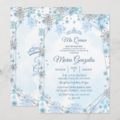 ブルー クリスマス ホリデー シーズン ジオメトリック スイート 15歳 招待状 (正面/裏面)