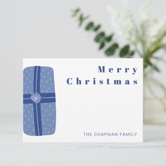 ブルー クリスマス ホリデー ファミリー ありがとう サンキューカード (スタンド正面)