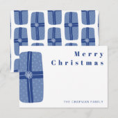 ブルー クリスマス ホリデー ファミリー ありがとう サンキューカード (正面/裏面)