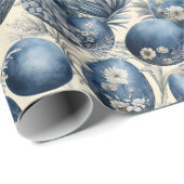 ブルー&クリームヴィンテージ卵パターン ラッピングペーパー (ロールコーナー)