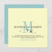 ブルー・クリーム・セーブ・ザ・デート・モノグラム・アナウンスメント 招待状 (正面/裏面)
