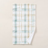 ブルー・クリーム・ホワイトのチェック柄 ブライダルシャワー バスタオルセット (ハンドタオル)