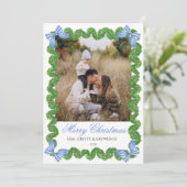 ブルー グランドミレニアル ファミリー フォト クリスマス カード (スタンド正面)