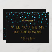 ブルー·グリッター·ウィル·ア·マイ·メイド・オブ・オーナー（花嫁付き添い人） 招待状 (正面/裏面)