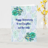 ブルー&グリーンの娘と妻の記念日 カード (黄色い花)