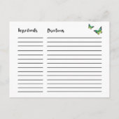 ブルー＆グリーンの蝶のウェディングシャワーレシピカード ポストカード (裏面)