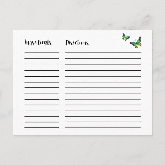 ブルー＆グリーンの蝶のウェディングシャワーレシピカード ポストカード (裏面)