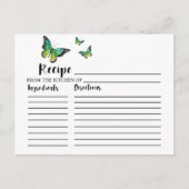 ブルー＆グリーンの蝶のウェディングシャワーレシピカード ポストカード (正面)