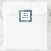 ブルー&グリーンろうけつ染めマーブルブックネームプレート スクエアシール (バッグ)