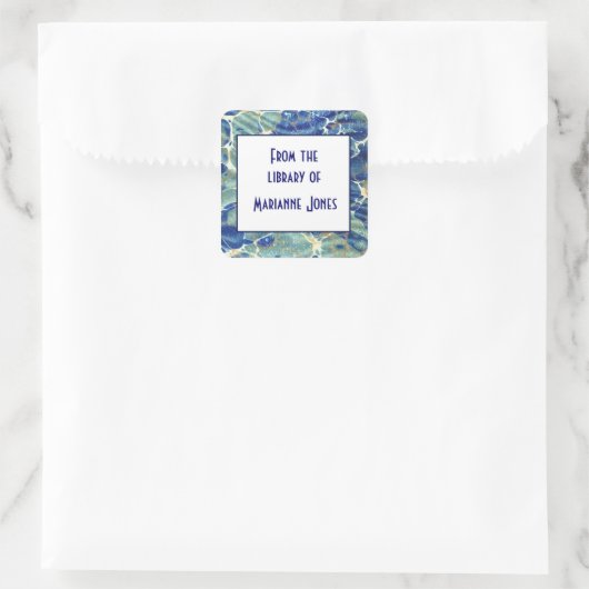 ブルー&グリーンろうけつ染めマーブルブックネームプレート スクエアシール (バッグ)