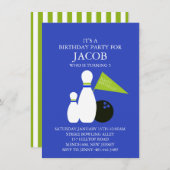 ブルー&グリーンキッズボーリングパーティー誕生日招待状 招待状 (正面/裏面)