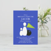 ブルー&グリーンキッズボーリングパーティー誕生日招待状 招待状 (スタンド正面)