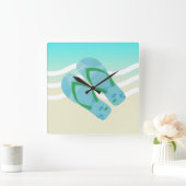 ブルー&グリーンサマービーチウェーブズビーチサンダル スクエア壁時計 (ホーム)